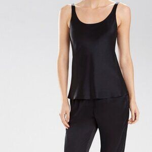 JOSIE NATORI Key Double Layer Silk Tank Top Black